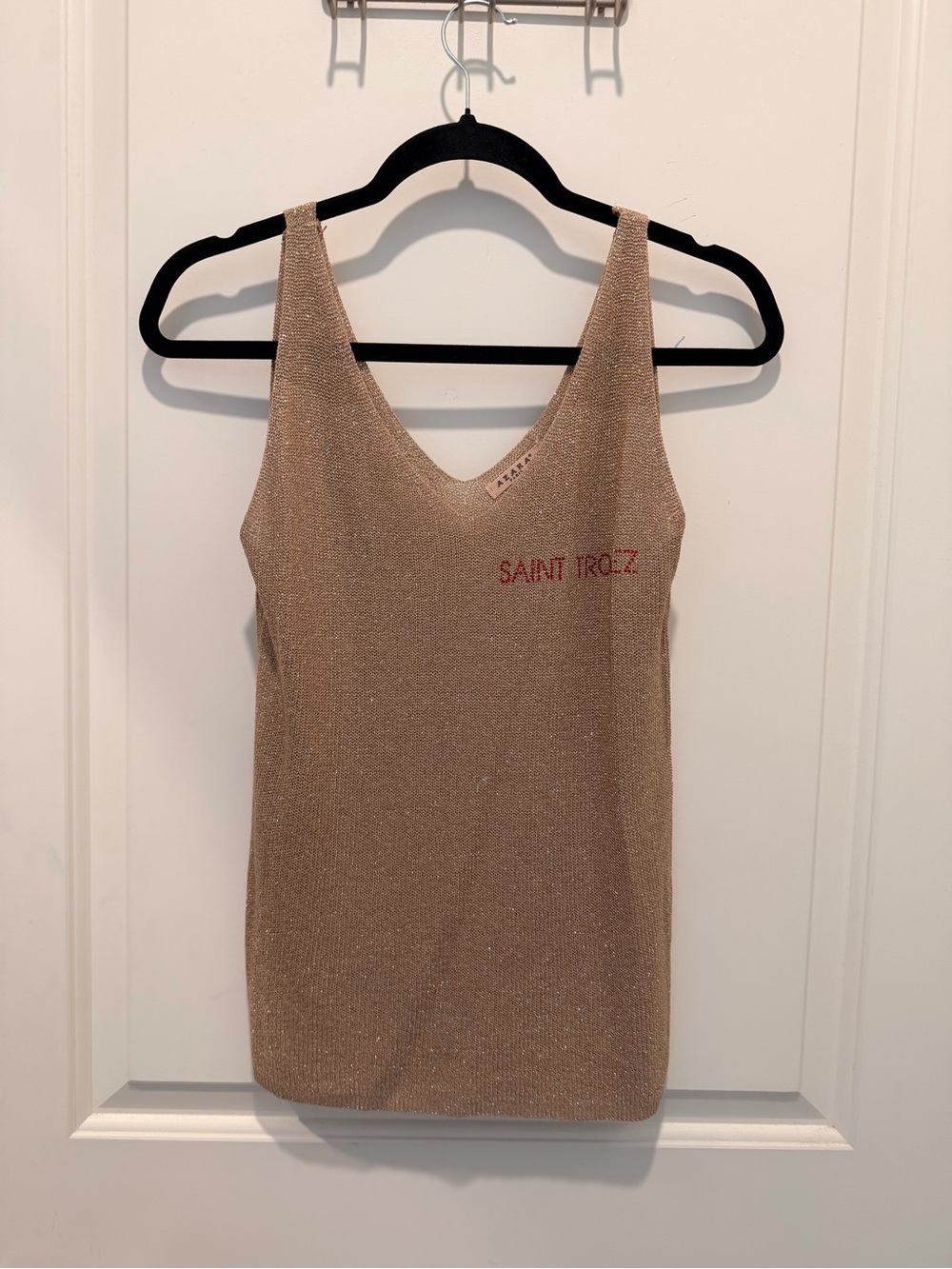 AZAKA Paris Gold Metallic Shimmer V-Neck Tank Top Size S